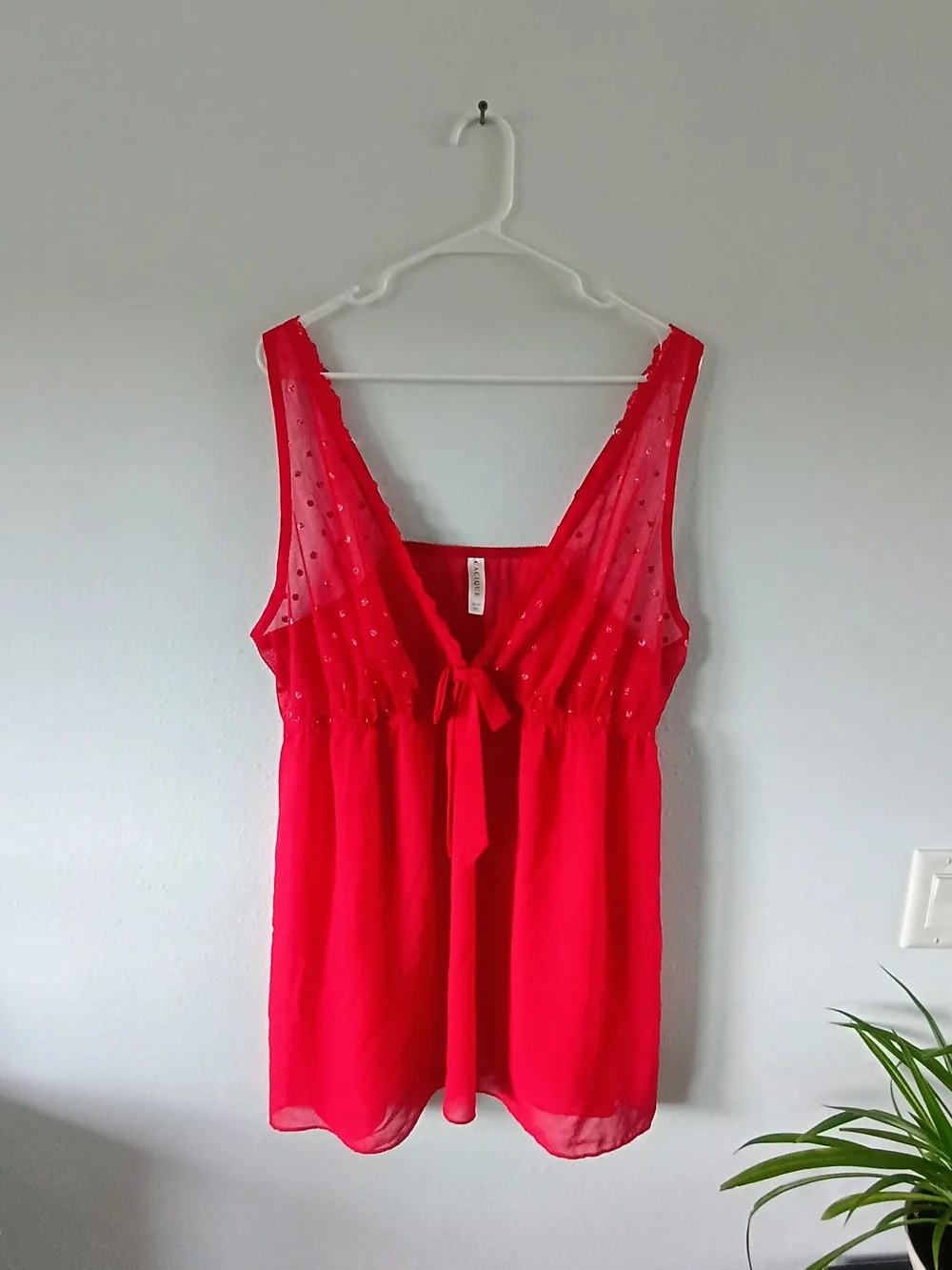 Cacique Red Sheer Swiss Dot Babydoll Camisole Sleep Top Plus Size 22/24